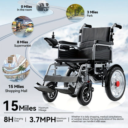 Foldable Electric Wheelchair Exclusively For Elderly -70-Pound Design For Effortless Carrying, Ideal For Seniors. Equipped With Electromagnetic Brakes For Secure Slope Stops And 15-Km Long-Range Battery For Extended Outings.