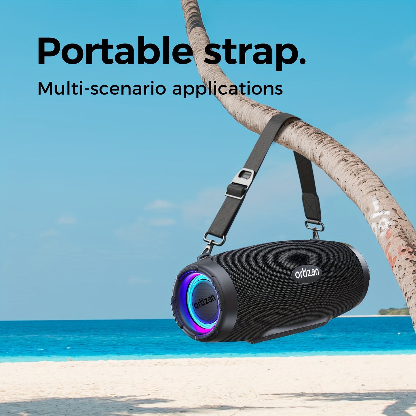 100W Ortizan Wireless Speaker - High-Quality Sound, Strong Bass, 12 Hours of Playtime, Portable Power Bank, Equalizer, USB, LED Lights, Multi-Room Sound, Surround Sound - Outdoor Loud Subwoofer Boombox for Parties, Camping, A
