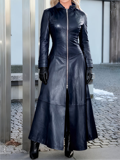 This Elegant Long-Sleeve Trench Coat for Women, Featuring a Solid Color And an Open-Front Zipper, Is Perfect for Autumn And Winter. It Has a Maxi Skirt Hem, Is Windproof And Warm, Making It Ideal for Outings. Available at a P