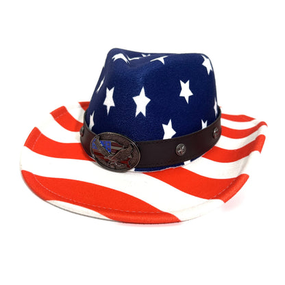 1pc American patriotic star-spangled banner pattern cowboy hat, with eagle badge and belt - a stylish and eye-catching headwear, suitable for Independence Day celebrations, country music festivals, daily street fashion and ou