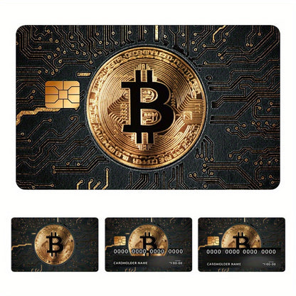 Bitcoin Pattern Sticker, Black Golden Color, Technology Circuit Board, Durable Privacy Sticker, Made of PVC Material, Suitable for Credit Cards, Transportation Cards, Debit Cards, Keys, and More, Protects Bank Cards, Perfect