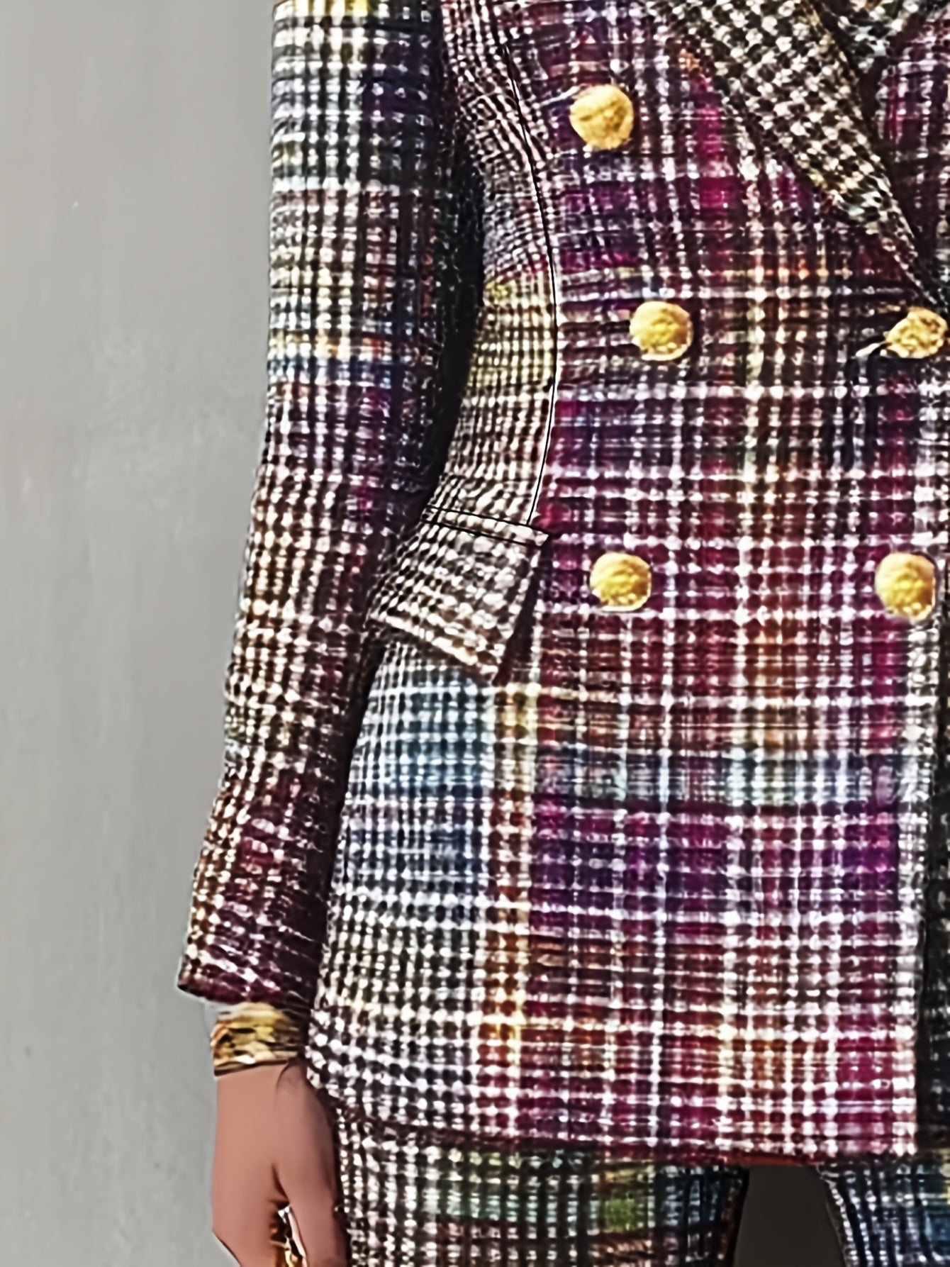 Double-Breasted Blazer and Straight-Leg Trousers - Urban Elegant Business Office - Digital Print Color Gradient Plaid Lapel Long Sleeve Casual - Suitable for Parties, Dates, Business Office, and Various Important Occasions