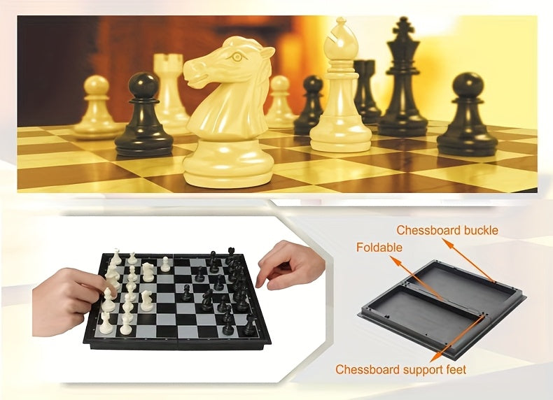 10.6 Inch Magnetic Chess Set Folding Portable - Travel Game for Inches Foldable Magnetic Chess Set - Travel-Friendly Educational Toy for Kids Adults, Fun Indoor Outdoor Activity, Christmas Gift, Holiday Gift, Interactive Game