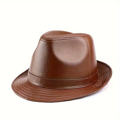 Men's Genuine Sheepskin Fedora Hat- Black, British Jazz Style, Ideal for Spring and Autumn, Non-Washable