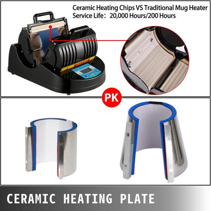 1300W Mug Heat Press Machine | 110V Black Sublimation Heat Press for Transferring Pictures on 11oz Mugs, Glasses, and Cups with Digital Control Display