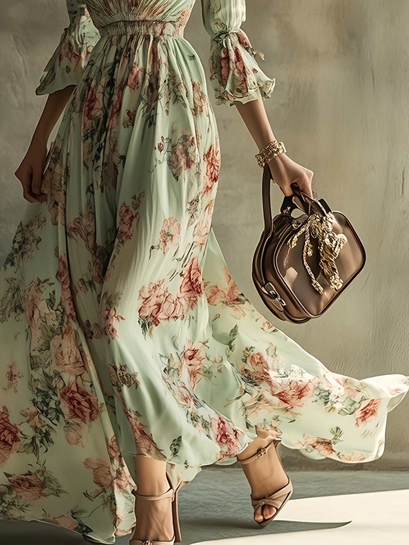 Bohemian Floral V-Neck Maxi Dress - Lightweight Chiffon Sundress Featuring a Stylish High Slit, Perfect for Festivals Or Beach Cover-Ups, with a Flowing Hem Ideal for Music Festivals And Holidays