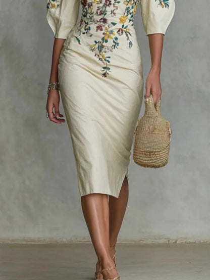 Women's Elegant Vintage Off-Shoulder Five-Sleeve Wedding Dress - Waist-Cinching A-Line Bodycon Gown with Ruffle details, Luxury Evening Gala Attire for Fall/Winter Events, Prom, and Formal Ceremonies - Machine Washable