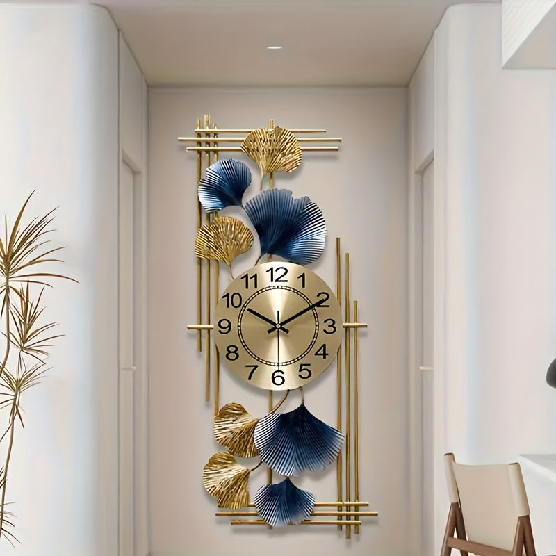 Elegant Ginkgo Leaf Metal Silent Clock 8 Leaves, Retro Modern Design, Battery Powered (Not Included) Suitable for Study Room, Bedroom, Living Room Decoration | Silent Home Clock (Decorative Wall Clock | Iron Structure Wall Cl