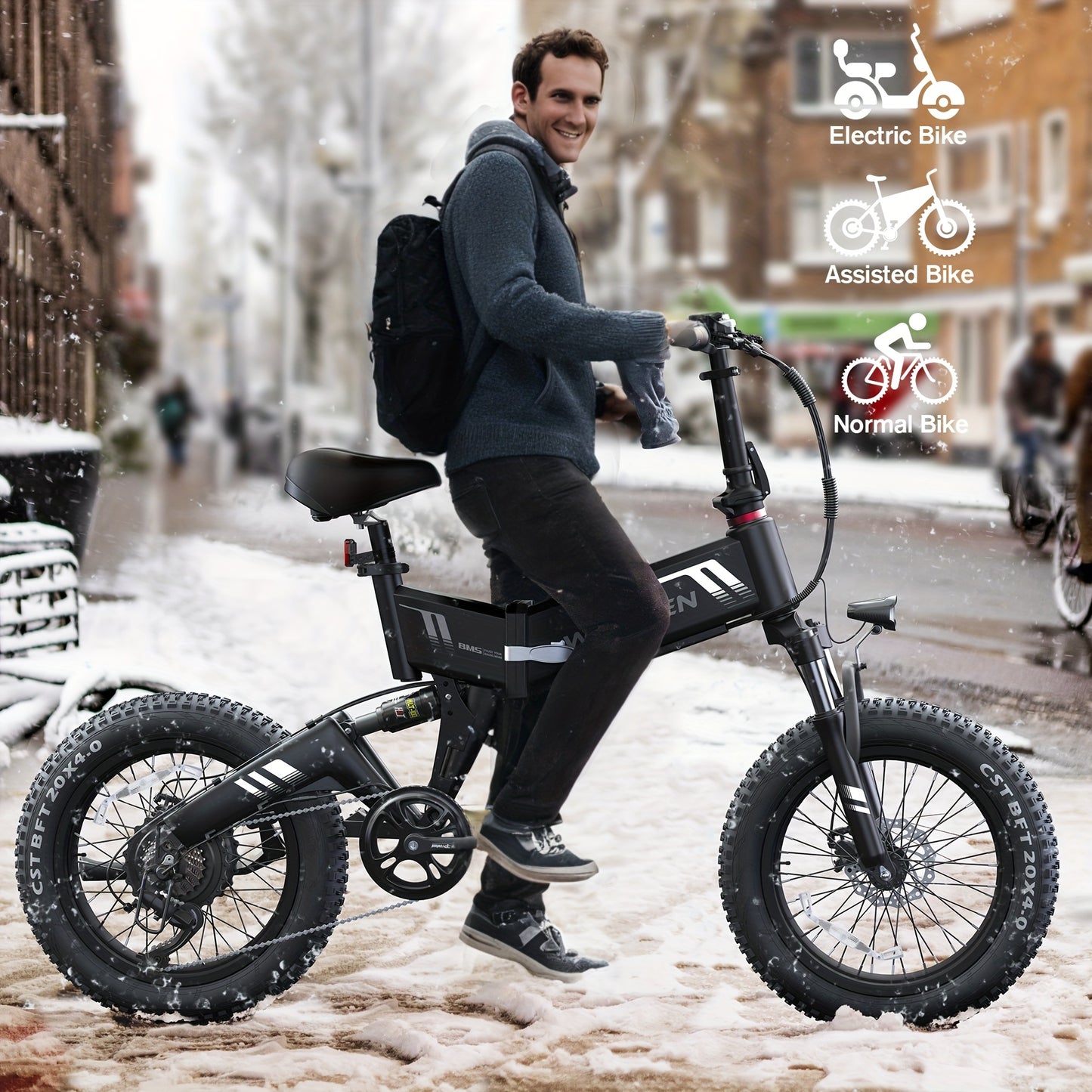 Wooken 20''X 4.0 Fat Tire Electric Bike, 749W Peak Strong Power Electric Bicycle With 48V 10Ah Battery, Professional 7 Speed EBike, Updated LCD Display Electric Dirt Bike, Shock Absorber, Ebike For Mountain Beach Snow