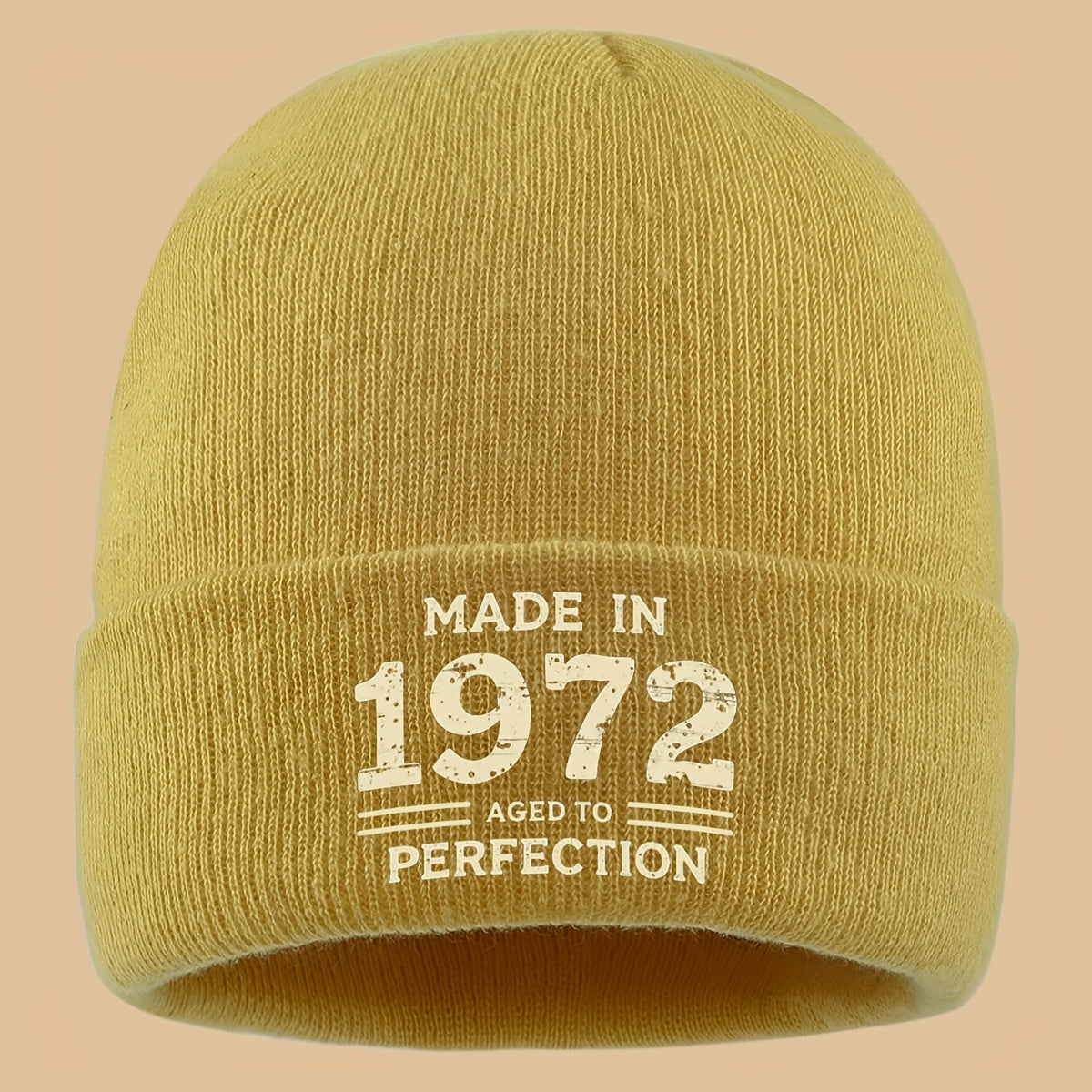 Men Women Loose Comfortable Solid Color Slouchie - 1pc "MADE IN 1972 AGED to PERFECTION" Print Beanie - Street Trendy Skull Cap for Autumn and Winter - Warm Elastic Brimless Hat - Outdoor Activities Cold Weather Suitable - Sk