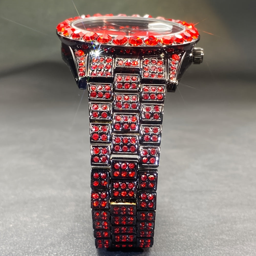 Ice Rhinestone Fashion Couple Watch Ice Blue Artificial Diamond Calendar Quartz Men'S Watch Party Women'S Watch Gift
