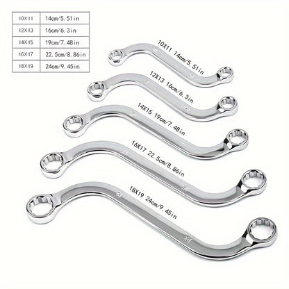 5pcs Steel S2S Double Ended Allen Wrench Set, 140-240mm Combination Ring Spanner, Curved Machine Fastener Repair Tools, Washable