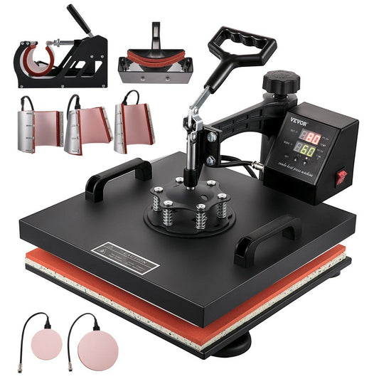 Quality Assurance Heat Press Machine 15x15Inch 8pcs 1050W Combo Digital Multifunctional Sublimation Heat Transfer Machine Dual Display for T Shirts Hat Mug Cap Plate Swing Away Design Premium Quality