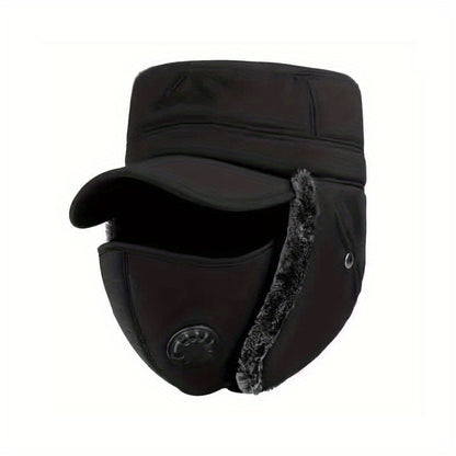 1 Men's Winter Warm Flat Top Hat, Middle-aged and Elderly Balaclava Cap for Outdoor Cycling Ski Hats with Adjustable Buckle Windproof Ear Protection, Winter Cap for Men, Ski Mask, Winter Cycling Headband, Winter Hat, Snow Gea