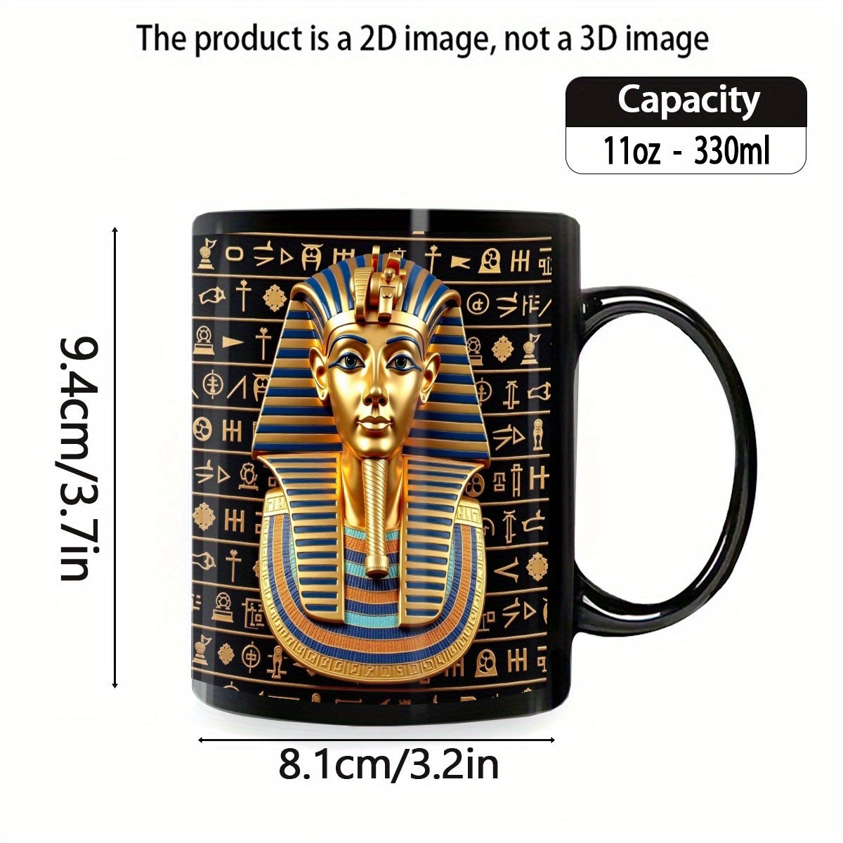 1pc Egyptian Pharaoh Tutankhamun King Tut Golden Mask Design Black Ceramic Mug - 11oz Durable Coffee Cup with Hieroglyphic Print, Ideal Gift for Birthdays, Anniversaries, History Lovers & Egyptian-Themed Home Decor
