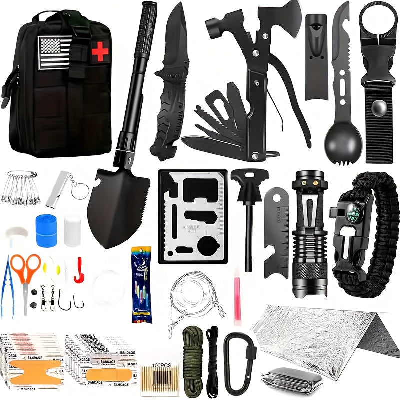 MOLLE System Survival & First Aid Kit - All-in-One Outdoor Emergency Gear with MOLLE-Compatible Backpack/Leg Strap Attachment, Heavy-Duty Supplies (Bandages, Tourniquet, Bleeding Control) for Camping, Hunting, Hiking -