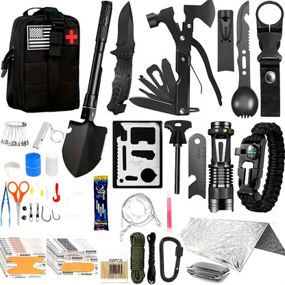 MOLLE System Survival & First Aid Kit - All-in-One Outdoor Emergency Gear with MOLLE-Compatible Backpack/Leg Strap Attachment, Heavy-Duty Supplies (Bandages, Tourniquet, Bleeding Control) for Camping, Hunting, Hiking -