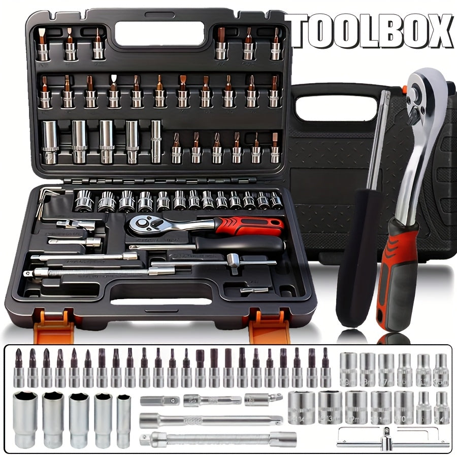 170+2/53+1pc Professional Car Repair Tool Set, Ratchet Wrench And Durable Toolbox, 1/2 * 1/4 "3/8" Drive Depth And Standard Socket, Suitable For Car Repair, Home And Projects, Worry Free Operation For Men And Women, Christmas