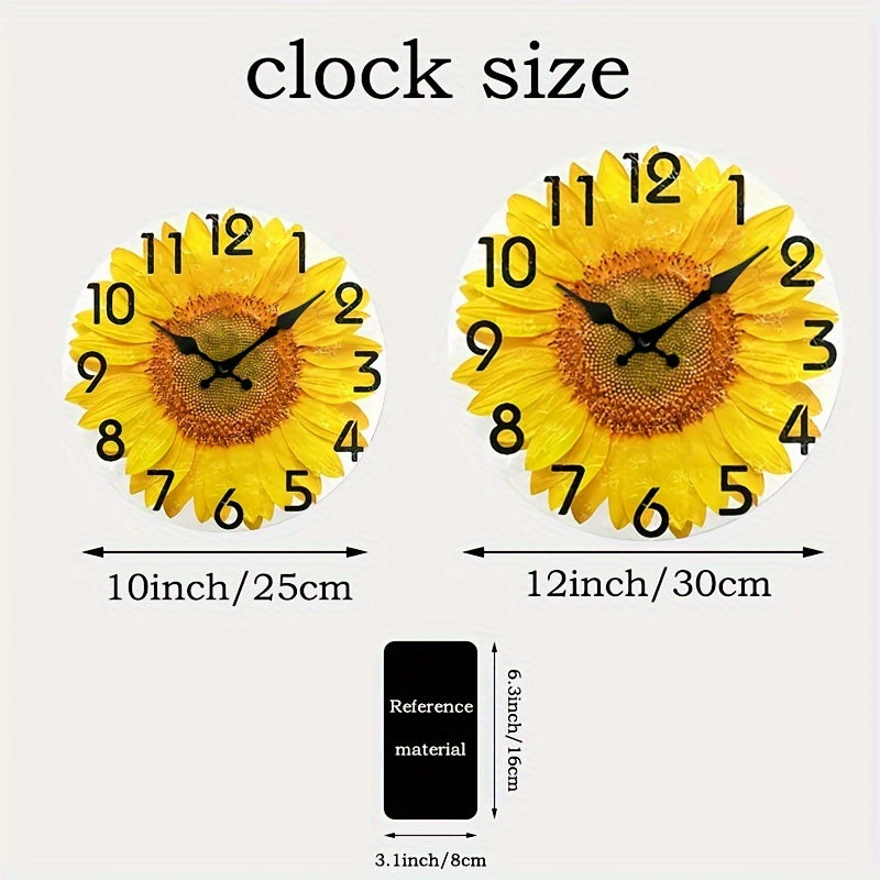 JFHT Large Sunflower Wall Clock - Silent Non-Ticking Modern Farmhouse Decor with Black Hands & Yellow Face, Easy-to-Read Large Numerals, Wood Round Clock for Living Room, Kitchen, Bedroom - (AA Battery Not Included) - Vibrant