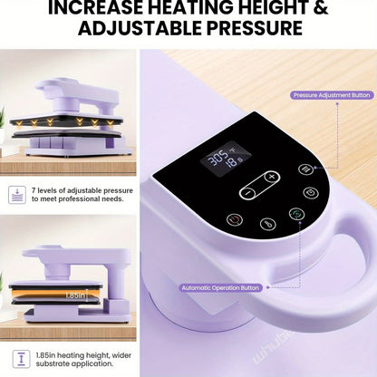 15x15 Inch Swivel Auto Heat Press Machine, 360° Swing Away Smart T-Shirt Printing W/Auto Press & Auto Release & Auto-Off, 7 Adjustable Pressures & 1.85" Higher Heating Height for HTV, Dual-tube Heatinbg, Sublimation, Heat Tr