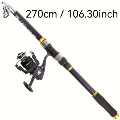 Telescopic Portable Sea Fishing Rod Set with 4000 Reel - 82.68inch/94.49inch/106.3inch/118.11inch/141.73inch, Carbon Fiber, Medium Light Power, Ambidextrous, Medium Fast Action, Uncharged, for Offshore Fishing, Outdoor Fishin