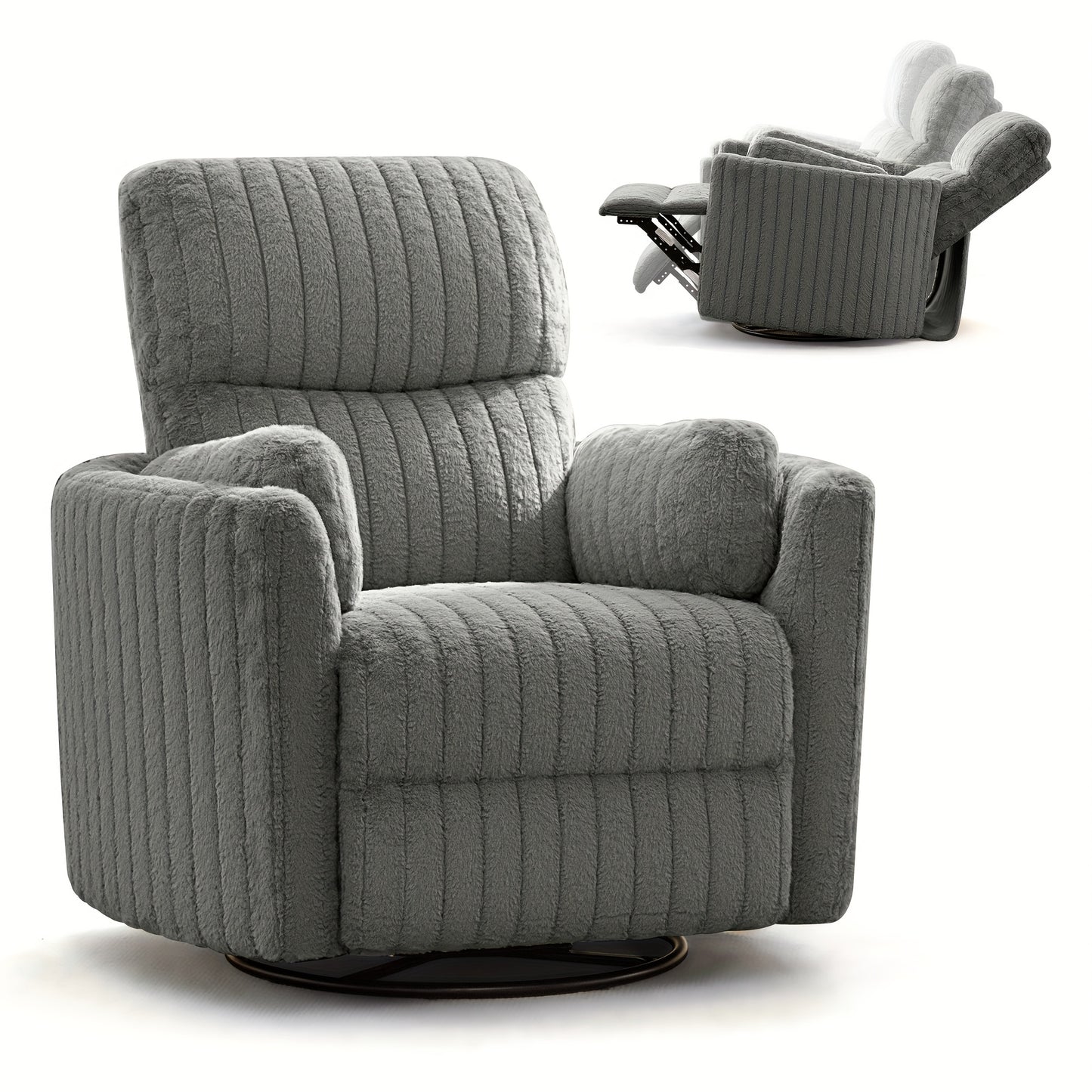 KERDOM 3-in-1 Electric Rocker Recliner Chair with 270° Swivel & Memory Foam, Heavy-Duty Rocking Recliner Sofa Bed with Global Voltage (110-240V), Plug-in Floor Design (No Wood Parts) - Beige/Yellow/Gray
