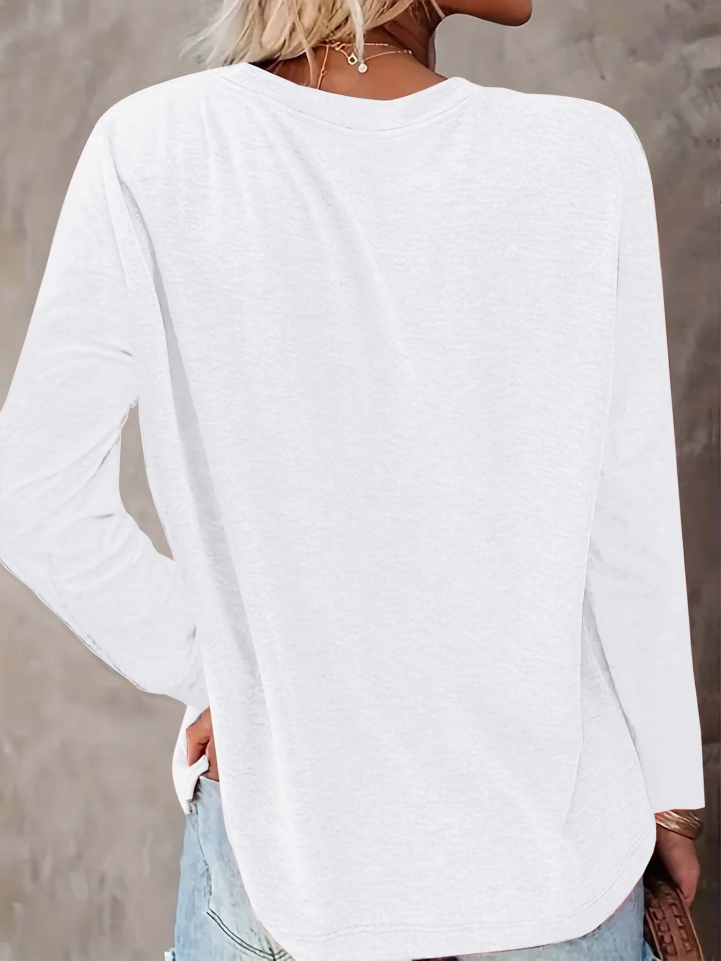 Women'S Fashionable Long Sleeve V-Neck T-Shirt with "Dasher, Dancer, Prancer, Vixen, Moscato, Blitzien" Print Design - Casual Autumn and Winter Long Sleeve Tee