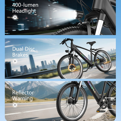 Electric Bike For Adults, 749W Motor Peak Ebike, 480Wh Removable Battery E Bike, Max 45Miles 25MPH, 26" Electric Mountain Bike, 7-Speed & Front Suspension, Electric Bicycle For Commute