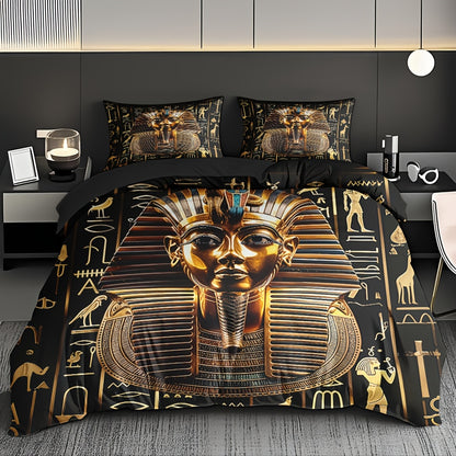 3pcs Egyptian Pharaoh Comforter Set - Soft High-Definition Digital Print Design, Perfect Gift, All-Season Use! Soft, Breathable 100% Polyester, Ideal For Family And Friends - Machine Washable (1 Comforter Cover + 2 Pillowcase