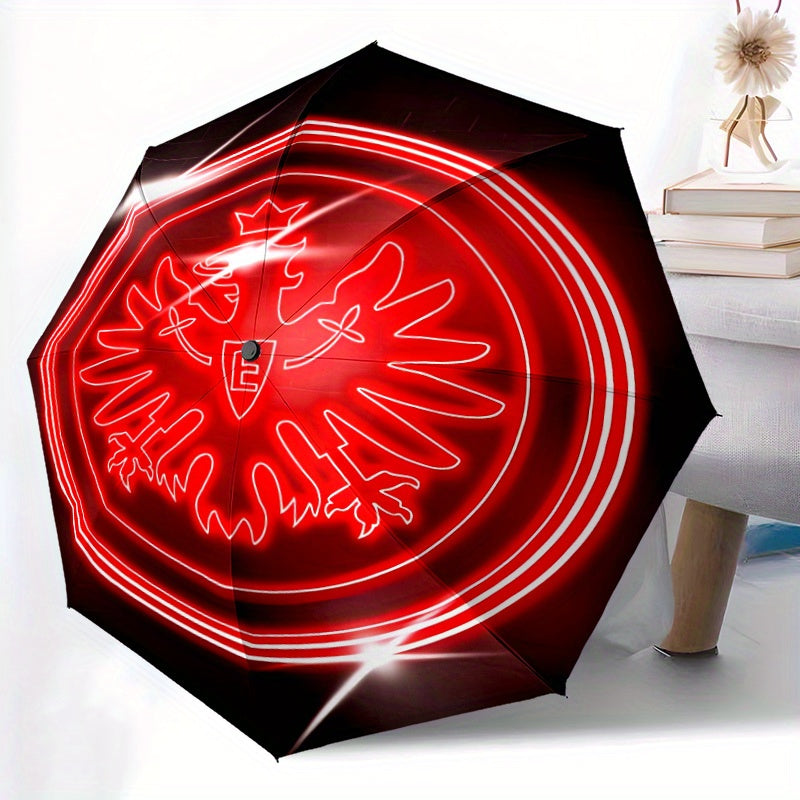 Frankfurt Neon Sign Automatic Folding Umbrella - 8-Rib Durable Windproof Design, Portable Travel Umbrella with Vibrant Red & White Neon Artwork, Compact & Lightweight for Commuting, Gifts, Commuting Umbrella, Stylish Umbrella