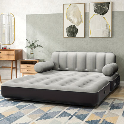 Inflatable Air Sofa Bed 2-in-1 Backrest Couch Airbed W/Headboard And External Pump, Portable Convertible Blow Up Bed Mattress W/Storage Bag, Sofa W/Build-in Cup Holders Arm, For Home, Outdoor Camping And Guests, Living Room F