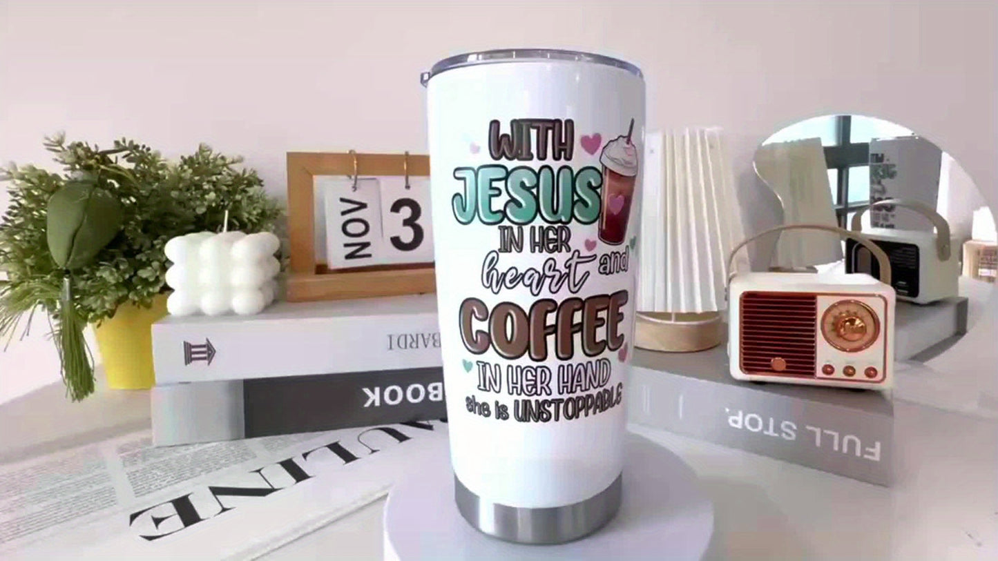 1pc 20oz -Themed Stainless Steel Water Cup with Straw Lid - 3D Printed Christian Inspirational Bible Verse Tumbler, Leakproof & -Slip Grip, Reusable Insulated Design for Hot/Cold Drinks, Faith-Based Gift for Christmas, Easter