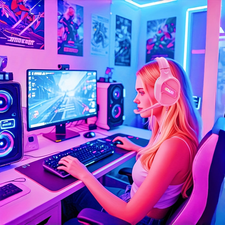 Colusi Wired Gaming Headset with Microphone, PS4/PS5/Xbox/Switch/Laptop Compatible, Low Latency Surround Sound, Noise Isolating Closed-Back Headphones, - Plug & Play, Volume Control & Adjustable Headband for PC Gaming