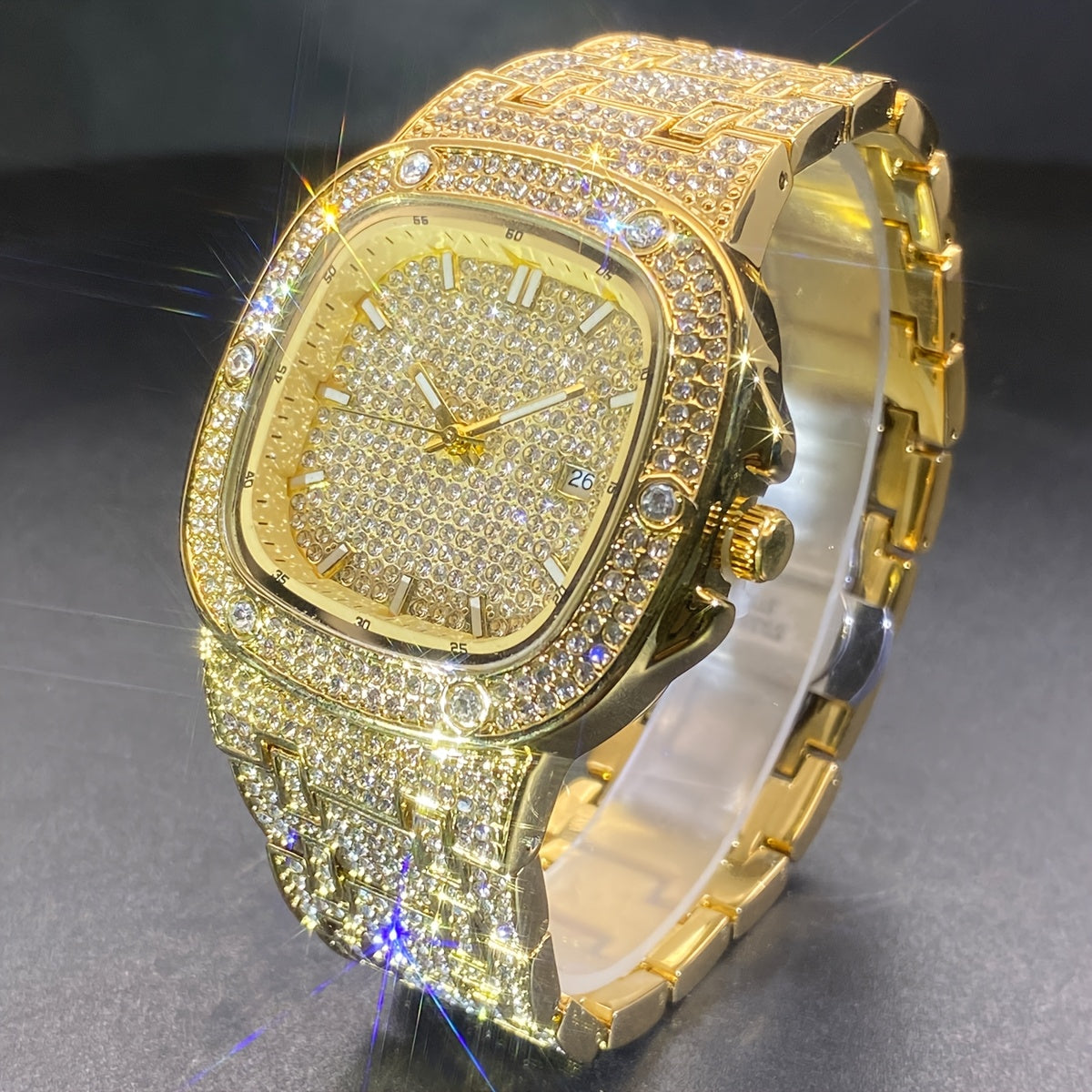 Latest Chilled Men'S Watch With Street Style Water Drill Hip-hop Square Watch For Women With Luminous Scale For Couples, Jewelry Accessories.