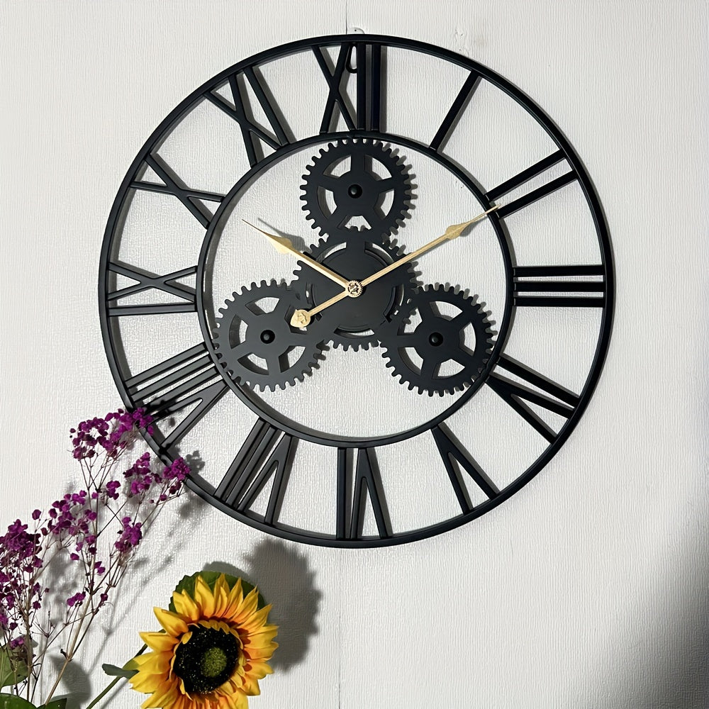 1pc 24"Gear Metal Silent Wall Clock, The Second Hand Is Upgraded To Small Gear, For Living Room, Bedroom Kitchen, Cafe, Shop Wall Decor, Mother's Day Spring Easter Gift