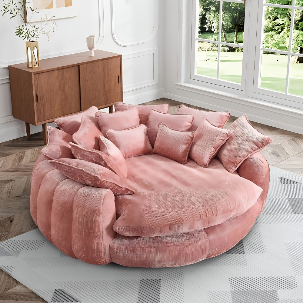 Modern 81" Oversized Bean Bag Chair - Upholstered Chenille Round Sofa Bed with Plush Fluffy Cushion, Deep Seat & Open Back Design, No Assembly Required, Gray Fabric for Living Room, Apartment, or Guest Room, Cozy Seating, Con