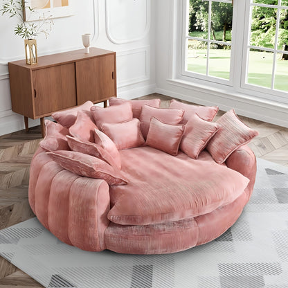 Modern 81" Oversized Bean Bag Chair - Upholstered Chenille Round Sofa Bed with Plush Fluffy Cushion, Deep Seat & Open Back Design, No Assembly Required, Gray Fabric for Living Room, Apartment, or Guest Room, Cozy Seating, Con