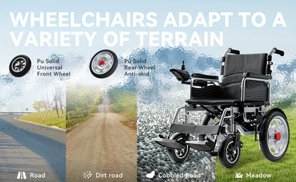 Foldable Electric Wheelchair Exclusively For Elderly -70-Pound Design For Effortless Carrying, Ideal For Seniors. Equipped With Electromagnetic Brakes For Secure Slope Stops And 15-Km Long-Range Battery For Extended Outings.