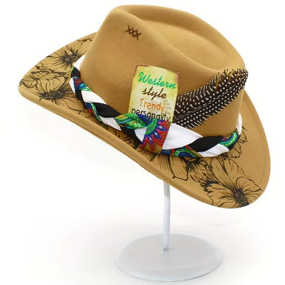 2pcs Men's Cowboy Hat & Headscarf Belt Set - Neutral Western Hat with Classic Scarf, for shows, Rodeo, Themed Parties, Photo Shoots - Durable & Comfortable Gift for Cowboy (Ideal for travel, Holiday Events) - 2pcs Set