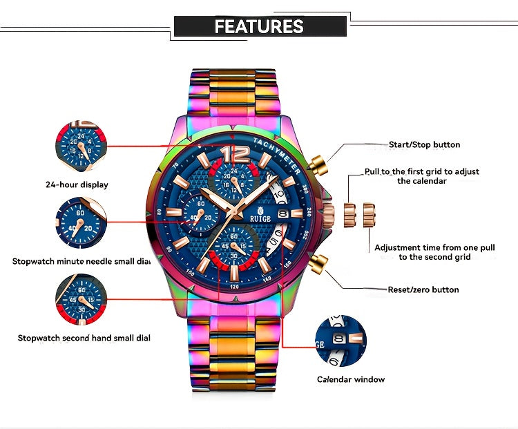 RUIGE Trendy And Fashionable Quartz Women's Watch, Date Display with Fashionable Night Light Function, Trendy And Cool Design Appearance, Vibrant And Colorful Colors for Women's Party Gifts N3-3