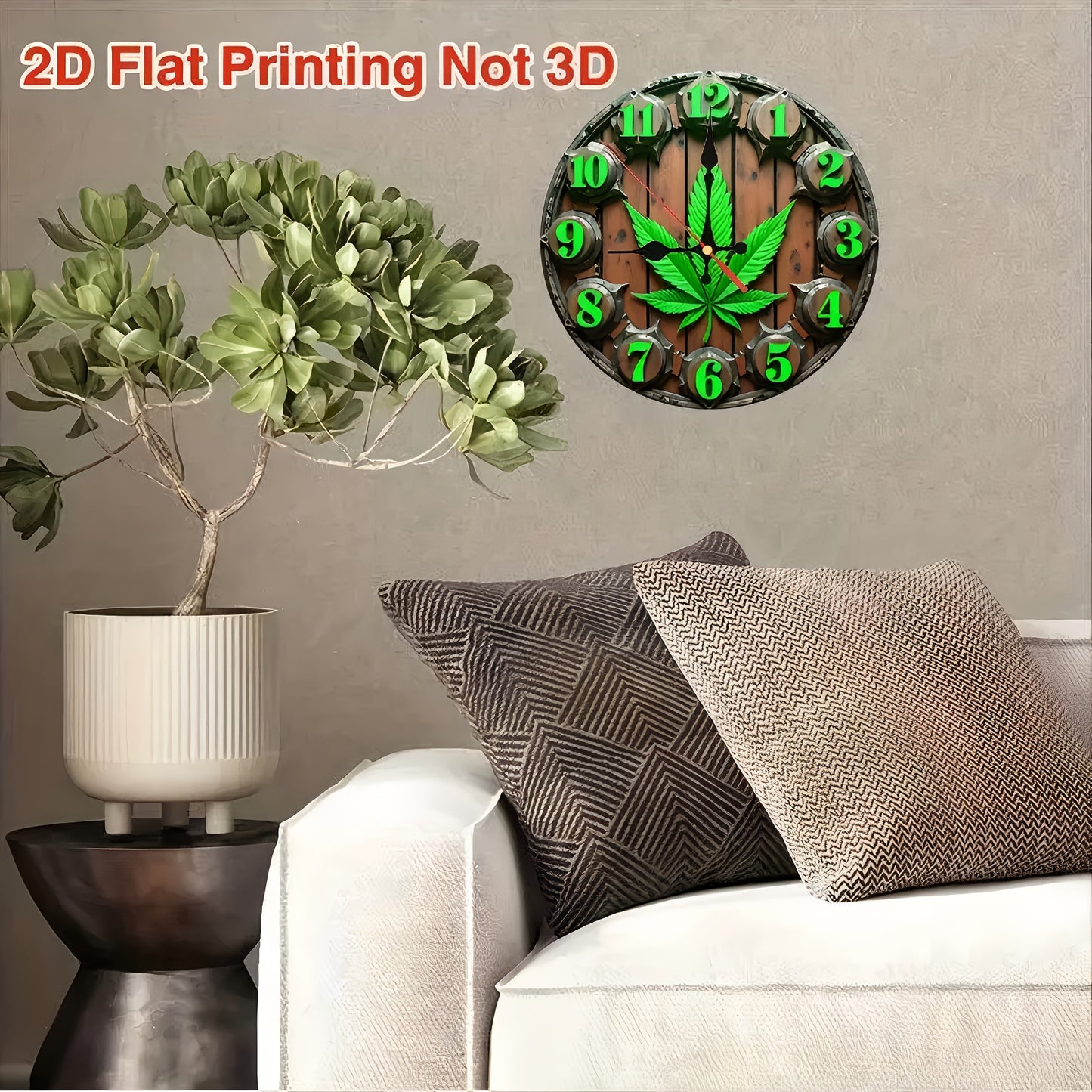 The 2D Plane "Welcome to Our Joint Space And Relax!" Four-Leaf Clover-Themed Wall Clock Features a Silent Quartz Movement. It Is an Ideal Choice for Wall Decoration, an Excellent Gift for Birthdays, Christmas And Halloween