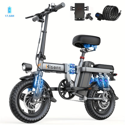 Hisent Adult Electric Scooter- 20 Mph, 740W Peak Motor, 10Ah/15Ah Lithium Battery, 15-40 Mile Range, 14 Foldable With Seat And Storage Box, Dual Suspension, Dual Brake System, Ample Storage, Alloy Steel Frame Durable, Commute