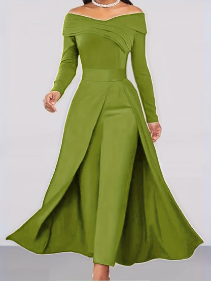 Autumn New Solid Color Fashionable Elegant Versatile Long Top Pants Women's Two-Piece Set