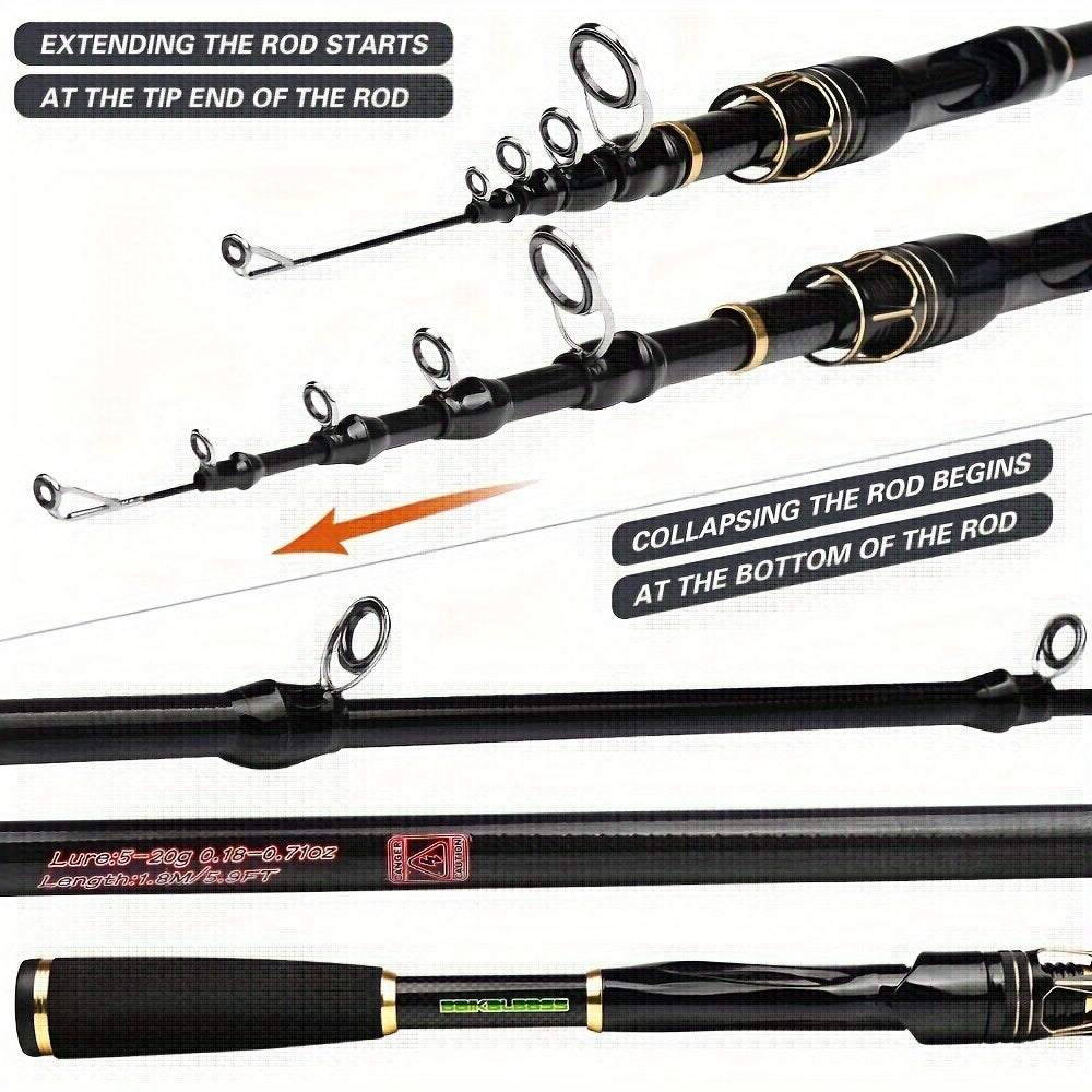 PROBEROS Fishing Rod Reel Combo Kit -Spinning Reel, 1.8m-2.4m/5.9ft-7.9ft Pole, Line, Lure, Hooks - Full Set with Storage Bag