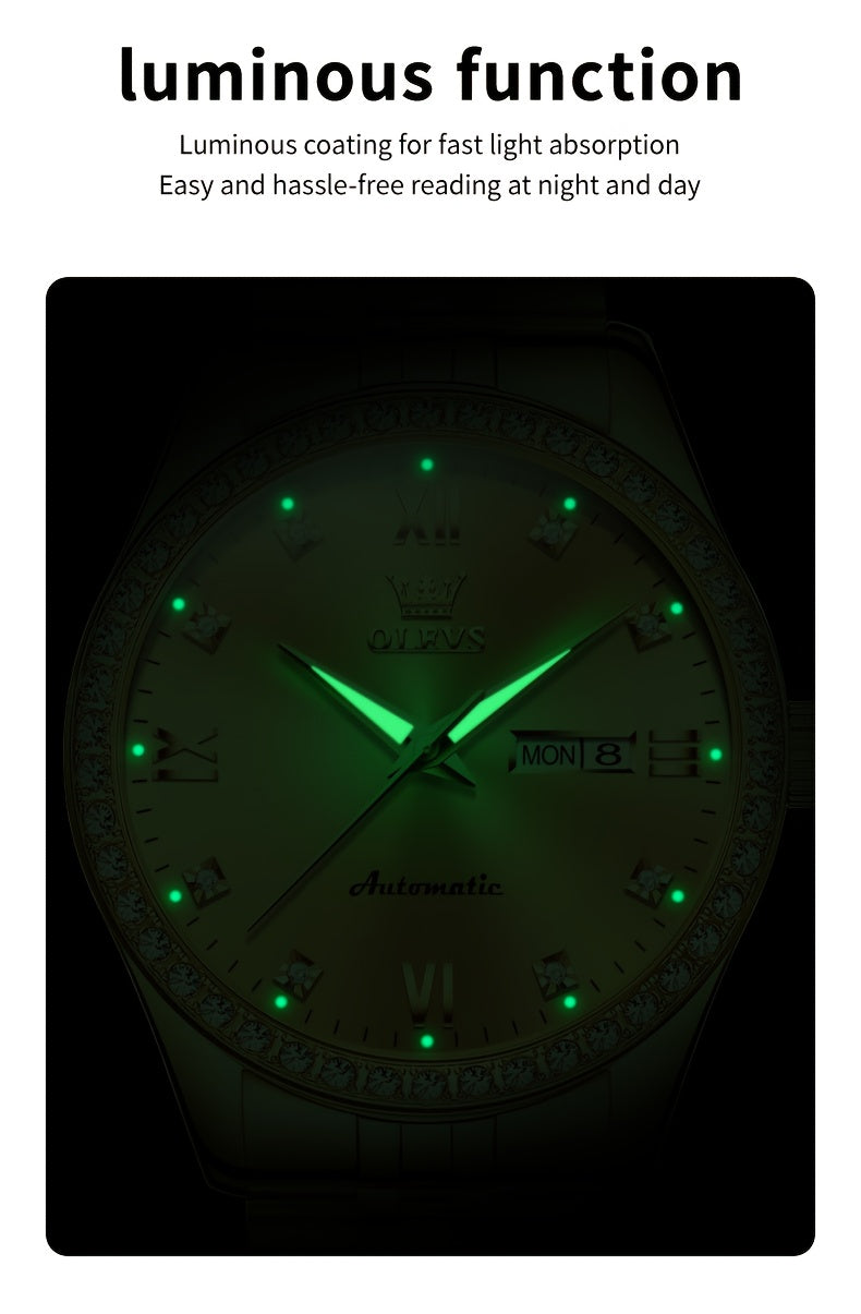 OLEVS New Casual Fashion Stainless Steel Automatic Mechanical Watches for Men Top Brand Luxury Original Business Men's Wrist Watches Classic High Quality Best Selling Men's Watches, Automatic Watches For Men, Automatic Watche