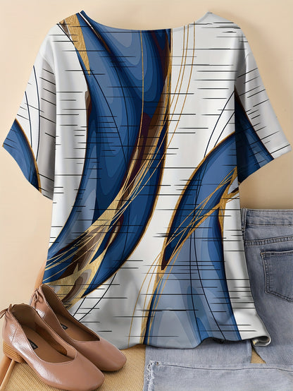 Women'S Casual Vintage-Inspired Geometric & Abstract Print Short Sleeve T-Shirt - Round Neck, Relaxed Fit, All-Season Fashion Top, Everyday Fashion | Trendy Women'S Tee | Comfortable Fit, Ladies T Shirts