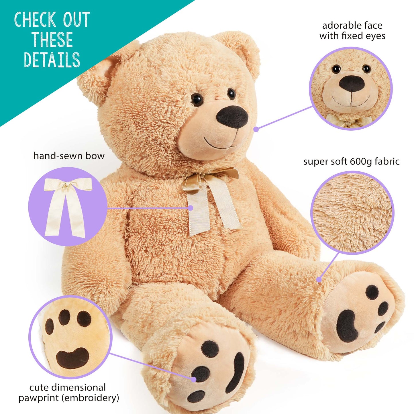 Big Teddy Bear, 3 Feet Giant Teddy Bear Stuffed Animal, Large Bear Plush Toy, 39 inch, Gift for Girls, Girlfriend, Wife, for Birthday Valentine's Day
