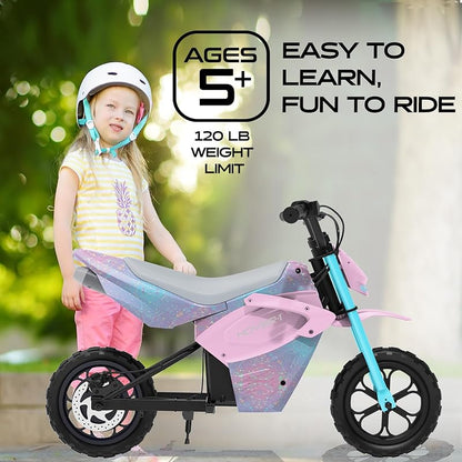 Hover-1 My First Dirt Bike for Kids - 300W Motor, 9MPH Max Speed, 9 Mile Range, 12" Off-Road Tires, 120LB Max Weight, Twist Grip Throttle & Rear Disc Brake Electric Dirt Bike for Kids Ages 5+ Years