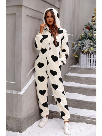 ' Plush Bodysuit - Cozy Hooded -Neck Jumpsuit, Winter Warm Clothing Suitable for Christmas, Machine Washable Solid Color Clothing (No Parts)