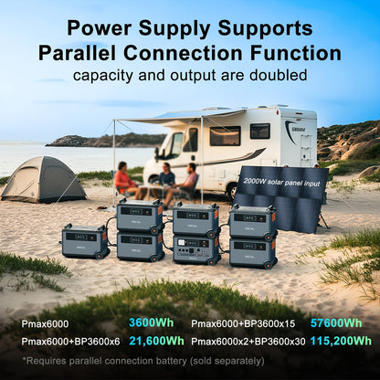 Blackview OSCAL PowerMax 6000 Solar Generator, 3600Wh/6000W Power Station with 200W Solar Panels, 120V/240V Split Phase Voltage AC Outlets (9000W Peak), 2400W Solar Charging, Emergency Home, Battery Backup, Plus A Bonus 30W S